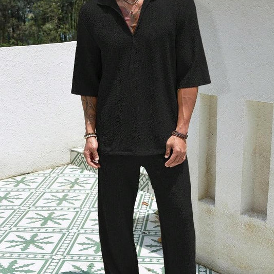 Top And Loose Straight Trousers Suit