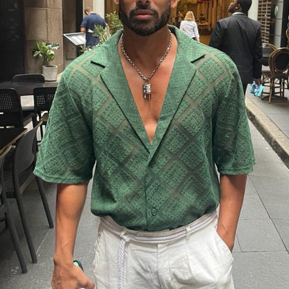 Hollow-Out Lapel Casual Shirt