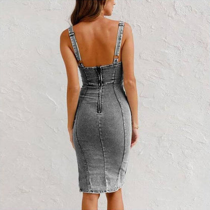 U-Neck Slit Design Denim Dress