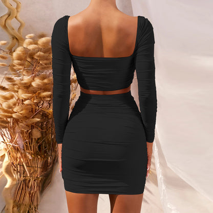 Low-Cut Pleated Fleece Two-Piece