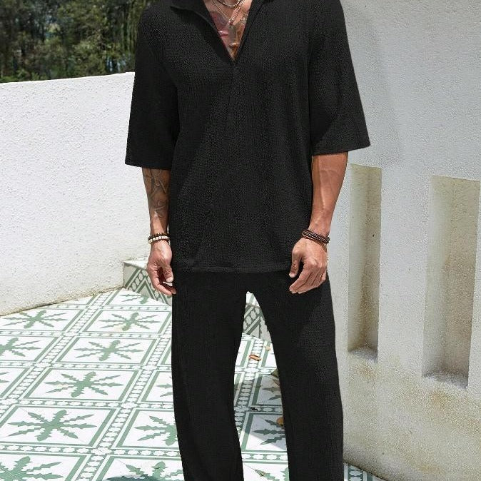 Top And Loose Straight Trousers Suit