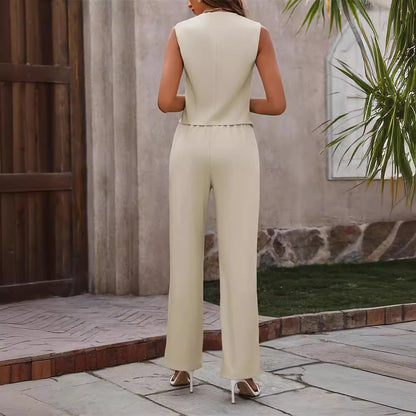 Sleeveless  Button And Staight Trouser Suit